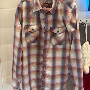 DIXXON Men's Plaid Shirt Jacket - Red and White
